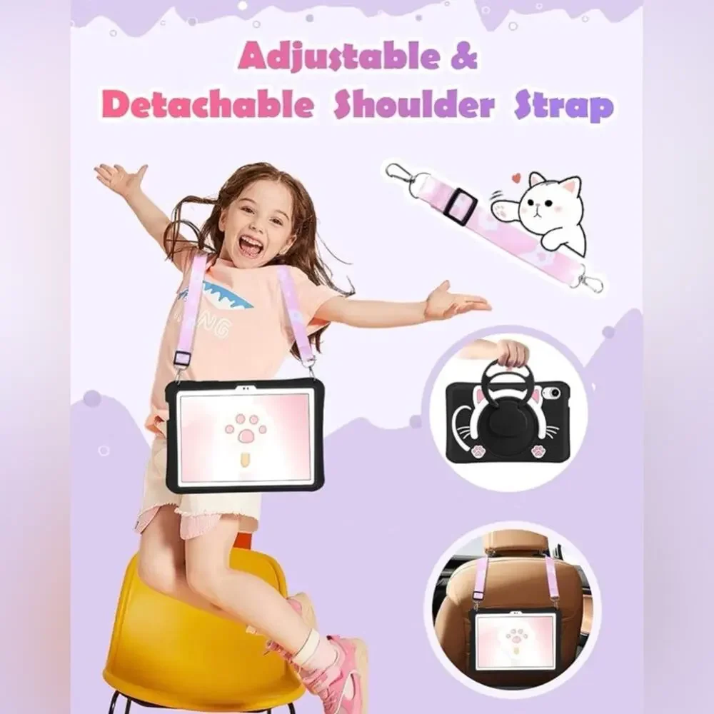 Cute Cat Ear Black iPad Mini Case with Strap New (T4029)